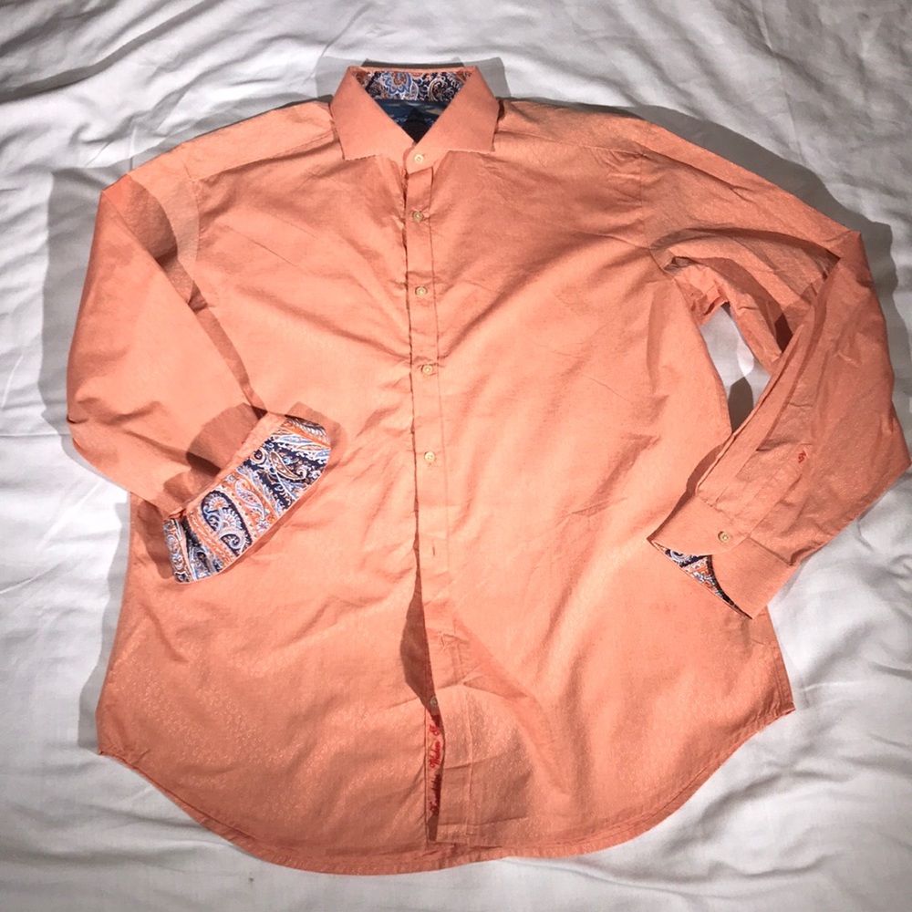 Robert Graham Men’s Honey Dee Orange With Floral Print Accent Button Down Shirt